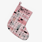 Retro Roze raster en Starbursts kerststopzetting Grote Kerstsok (Voorkant (Hangend))