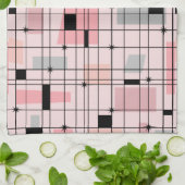 Retro roze raster en Starbursts keukenhanddoek (Gevouwen)