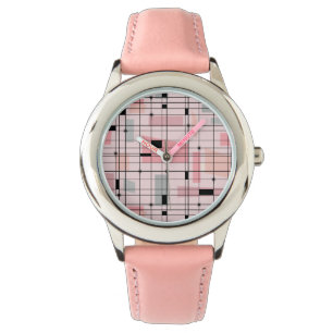 Retro roze raster en Starbursts Kind Watch Horloge