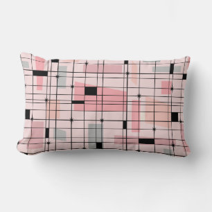 Retro roze raster en Starbursts Lumbar Pillow Kussen