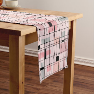 Retro roze raster en Startbursts Table Runner Korte Tafelloper