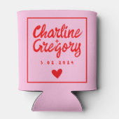 Retro Roze &Red Handwriting Wedding Koelbox Blikjeskoeler (Achterkant)