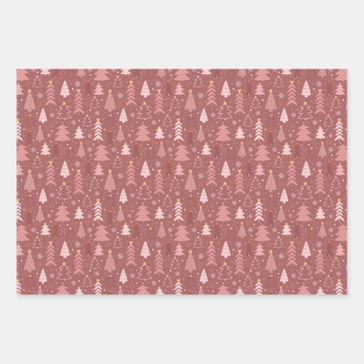 Retro Roze rendierbomen en kerstbomen Inpakpapier Vel (Voorkant)