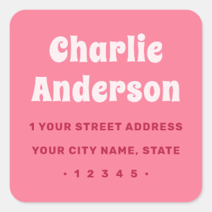 Retro roze retouradres vierkante sticker