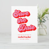 Retro Roze Rode Checkerboard Bat Mitzvah Save The Date (Staand voorkant)