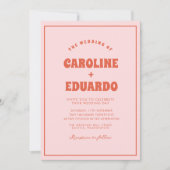 Retro Roze Rode Golvende Boho Bruiloft QR Code Kaart (Voorkant)