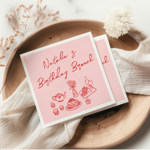 Retro Roze Rode Hand Getrokken Leuke Verjaardag Br Servet