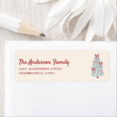 Retro Roze Rode Hand Getrokken Linten Boom Kerstmi Etiket (Insitu)