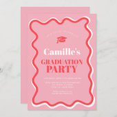 Retro roze rode kromme die golvend afstuderen kron kaart (Voorkant / Achterkant)