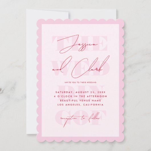 Retro Roze & Rode Typografie Script Eenvoudige bru Kaart (Voorkant)