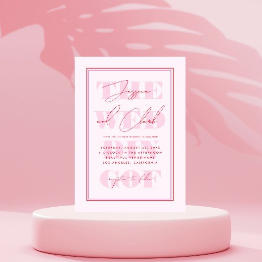 Retro Roze & Rode Typografie Script Eenvoudige bru Kaart