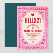 Retro Roze Rood Handschrift 21e Verjaardagsfeestje Kaart (Voorkant / Achterkant)