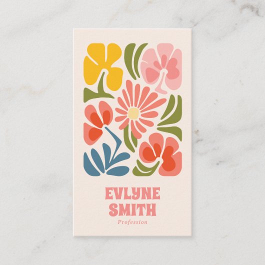 Retro Roze Rood QR Code Groovy Bloemen Girly Boho Visitekaartje (Voorkant)