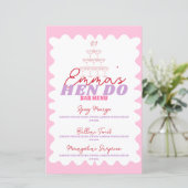 Retro Roze Rood Wavy Border Party Drinken Menu (Staand voorkant)
