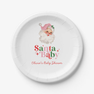 Retro Roze Santa Baby kerst baby shower Papieren Bordje