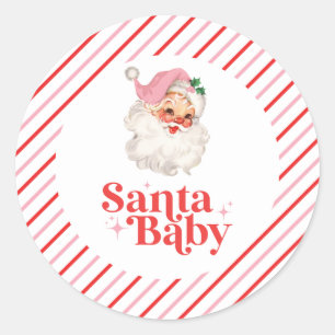 Retro Roze Santa Baby kerst baby shower Ronde Sticker