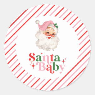 Retro Roze Santa Baby kerst baby shower Ronde Sticker