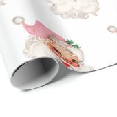 Retro Roze Santa Cadeaupapier (Rol Hoek)