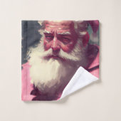 Retro  roze Santa Claus - Oil Paint Faux Ca Bad Handdoek (Wasdoekje)