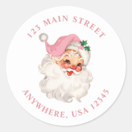 Retro roze santa retro adreslabel ronde sticker