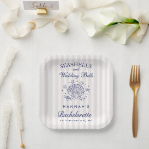 Retro Roze Schelpen & Trouwbellen Bachelorette Papieren Bordje