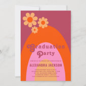 Retro  Roze Sinaasappel Afstuderen Partij Kaart (Voorkant)