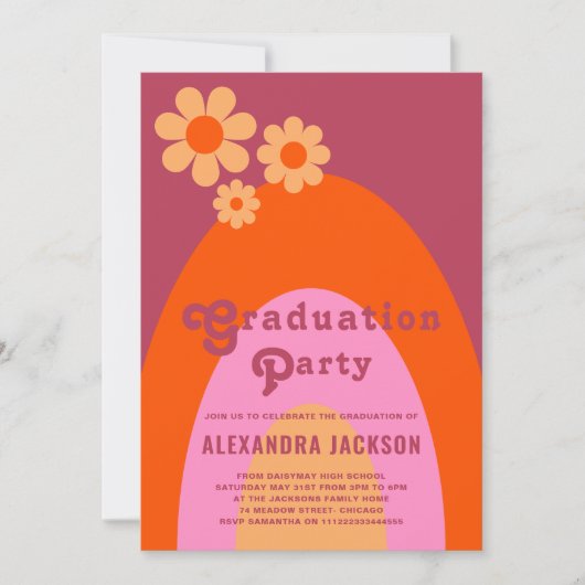 Retro Roze Sinaasappel Afstuderen Partij Kaart (Voorkant)