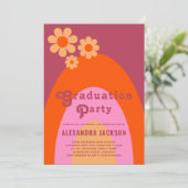 Retro  Roze Sinaasappel Afstuderen Partij Kaart (Staand voorkant)