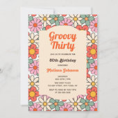 Retro Roze Sinaasappel Bloemen Groovy 30e Verjaard Kaart (Voorkant)