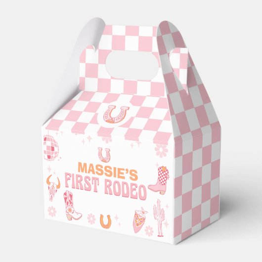 Retro Roze Sinaasappel Eerste Rodeo 1e verjaardag Bedankdoosjes (Achterkant)
