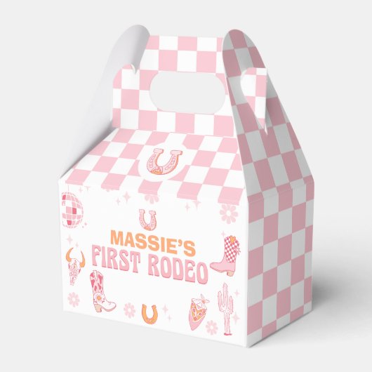Retro Roze Sinaasappel Eerste Rodeo 1e verjaardag Bedankdoosjes (Voorkant Zijde)