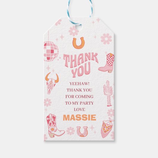 Retro Roze Sinaasappel Eerste Rodeo 1e verjaardag Cadeaulabel (Voorkant)