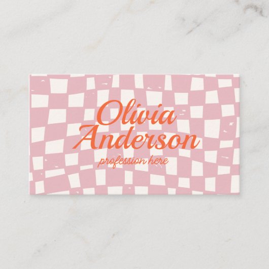 Retro Roze Sinaasappel Geruit Groovy Girly QR Code Visitekaartje (Voorkant)