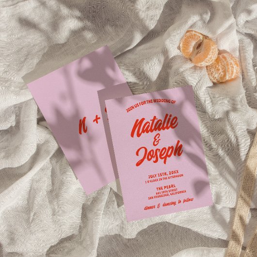 Retro Roze Sinaasappel Helder Funky Unique Wedding Kaart