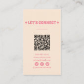Retro Roze Sinaasappel QR Code Groovy Bloemen Girl Visitekaartje (Achterkant)