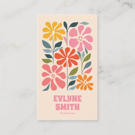 Retro Roze Sinaasappel QR Code Groovy Bloemen Girl Visitekaartje (Voorkant)