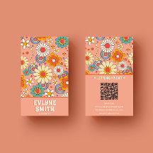 Retro Roze Sinaasappel QR Code Groovy Bloemen Tren