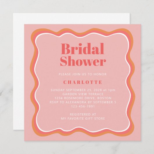 Retro Roze Sinaasappel Wavy Border Vrijgezellenfee Kaart (Voorkant / Achterkant)