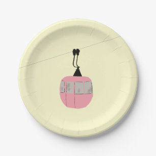 Retro Roze Ski Gondola Lift Skiers Cream Papieren Bordje