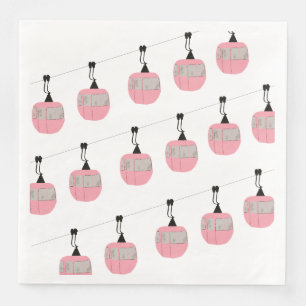 Retro Roze Ski Gondola Lift Skiers Servet