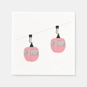 Retro Roze Ski Gondola Lift Skiers Servet