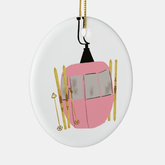 Retro Roze Skilift - Skiën Snowboarden Keramisch Ornament (Rechts)