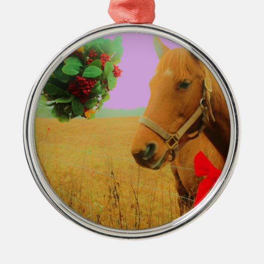 Retro roze sky Kerstmis Metalen Ornament (Voorkant)