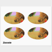 Retro roze sky Kerstmis Ovale Sticker (Vel)