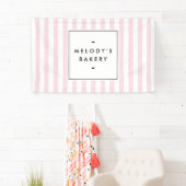 Retro Roze Snoep Stripes Bakery Spandoek (Insitu)