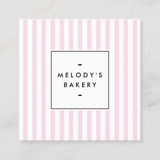 Retro Roze Snoep Stripes Bakery Vierkante Visitekaartje (Voorkant)