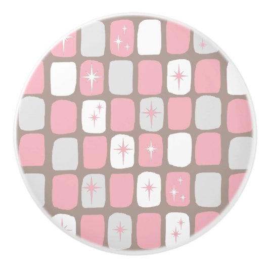 Retro Roze Starbursts keramische knop (Voorkant)