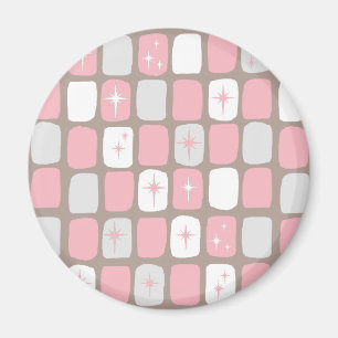 Retro Roze Starbursts Ronde Magnet Magneet