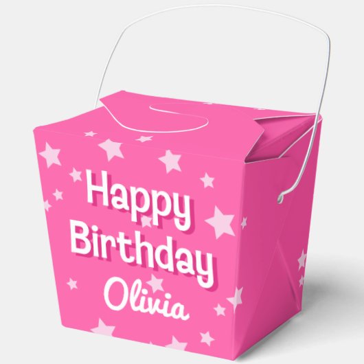 Retro Roze Sterren Gelukkige Verjaardag Bedankdoosjes (Voorkant)