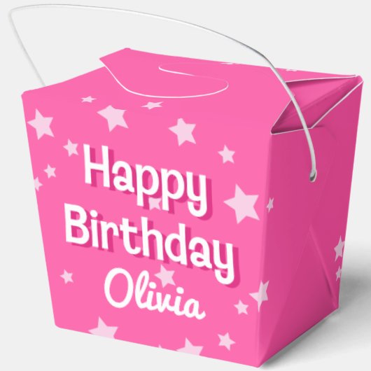 Retro  Roze Sterren Gelukkige Verjaardag Bedankdoosjes (Achterkant)